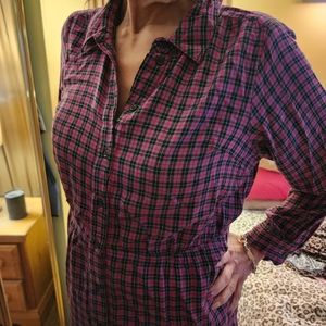 Women's Pink Plaid Button-Front Shirt Dress